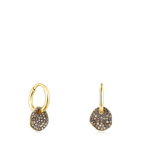 Pendientes cortos con ba&ntilde;o de oro 18 kt sobre plata y diamantes Nenufar