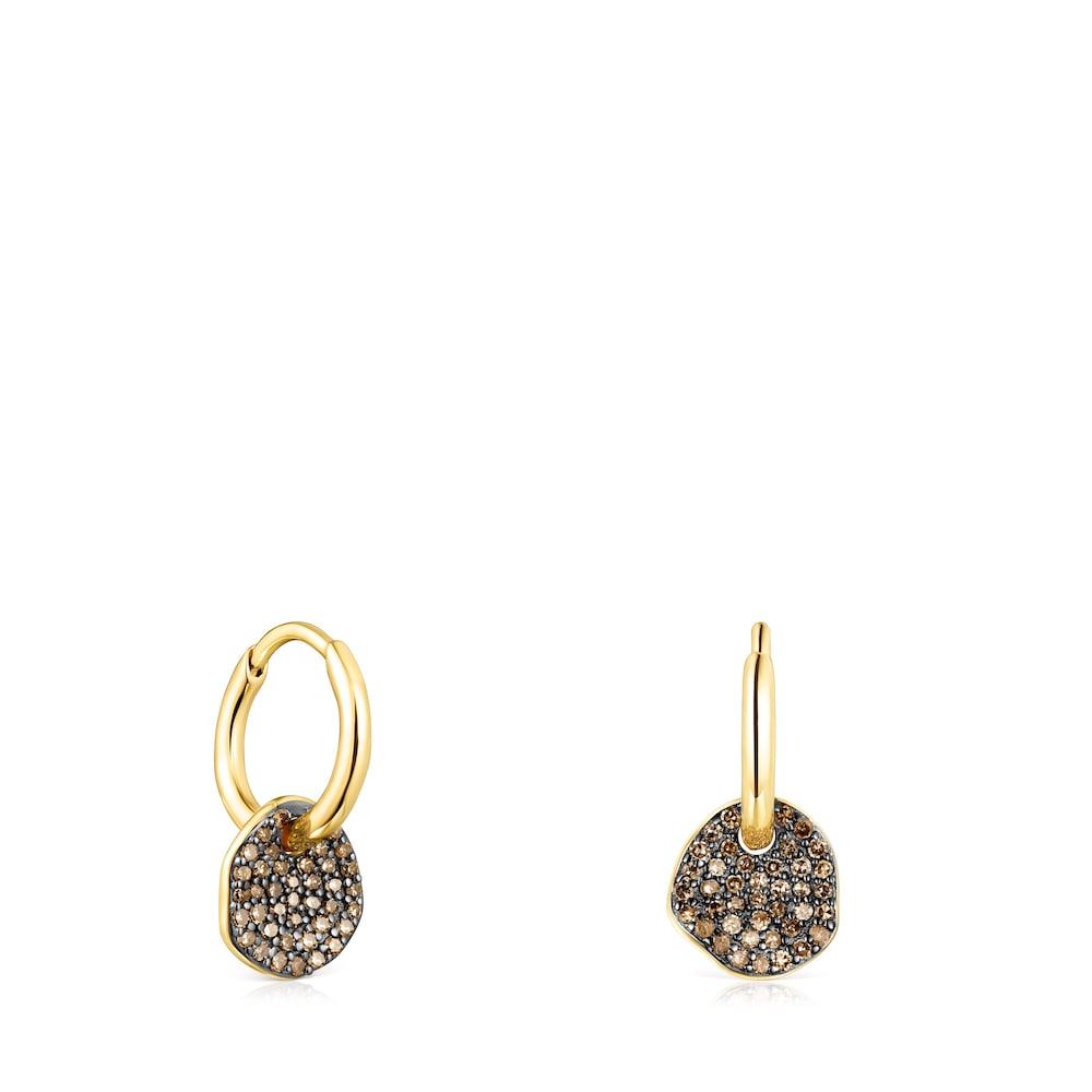 Pendientes cortos con baño de oro 18 kt sobre plata y diamantes Nenufar image number 0