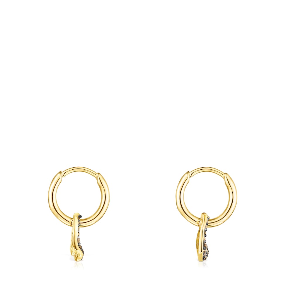 Short 18K gold vermeil Nenufar Earrings with Diamonds