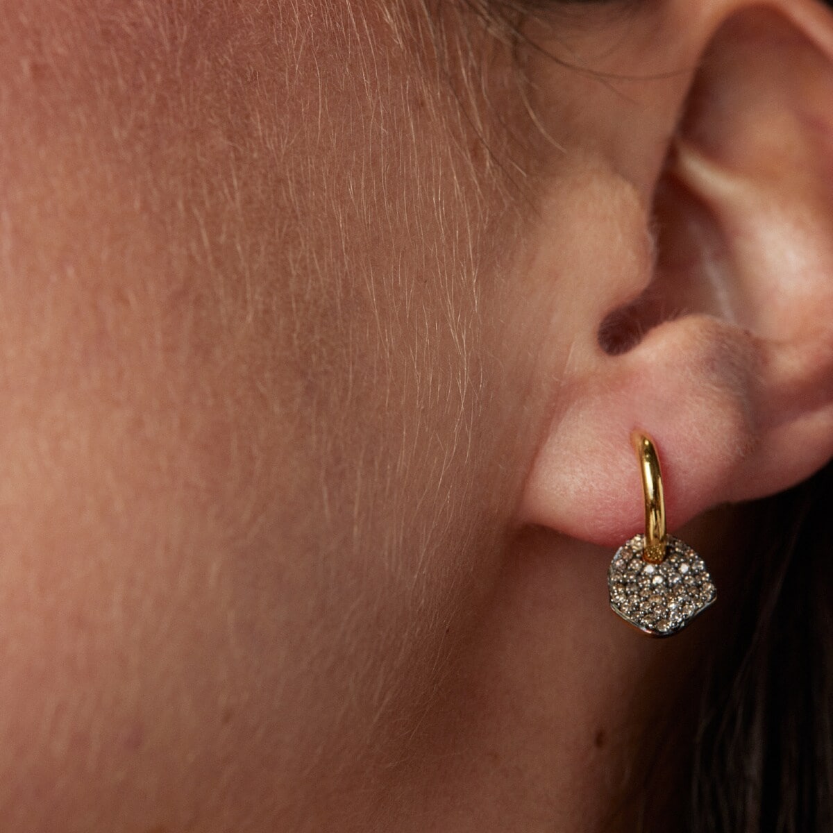 Short Silver Vermeil Nenufar Earrings with Diamonds