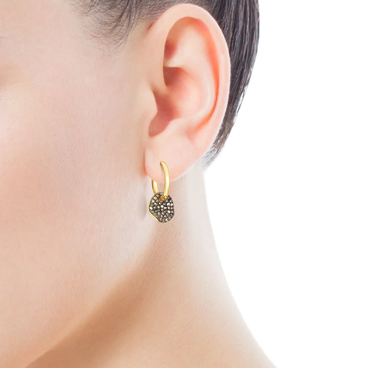 Short Silver Vermeil Nenufar Earrings with Diamonds