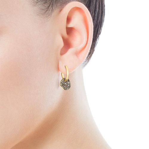 Short Silver Vermeil Nenufar Earrings with Diamonds