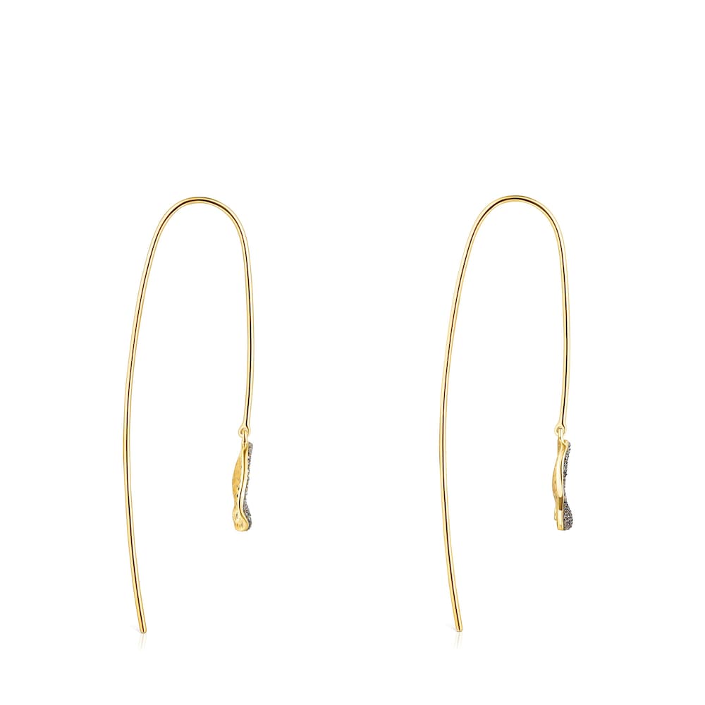 Pendientes largos con baño de oro 18 kt sobre plata y diamantes Nenufar image number 1