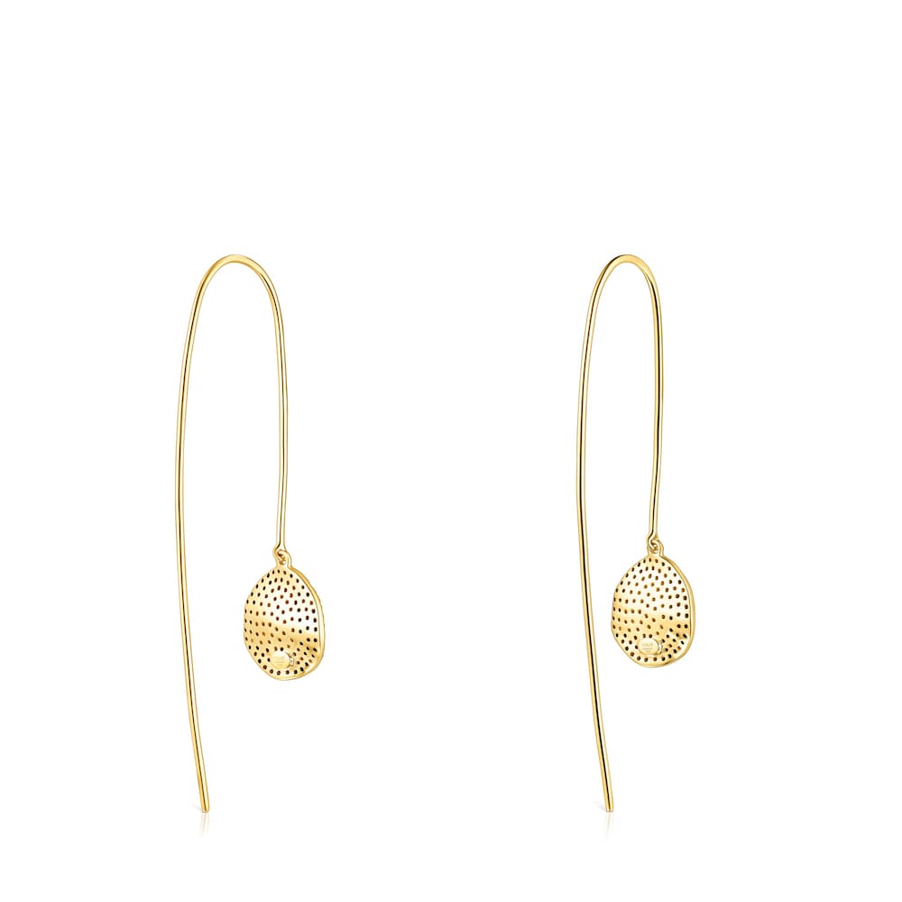 Pendientes largos con baño de oro 18 kt sobre plata y diamantes Nenufar image number 2