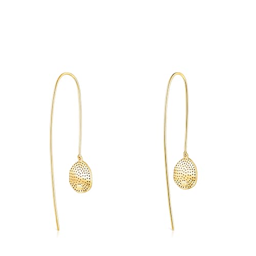 Pendientes largos con baño de oro 18 kt sobre plata y diamantes Nenufar