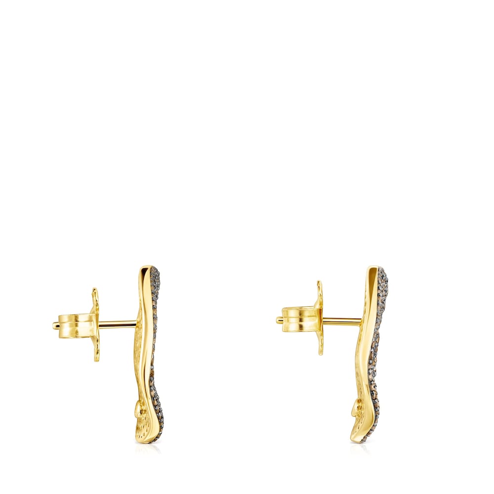 Pendientes grandes con baño de oro 18 kt sobre plata y diamantes Nenufar image number 1