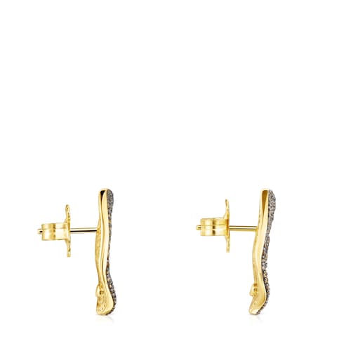 Pendientes grandes con baño de oro 18 kt sobre plata y diamantes Nenufar