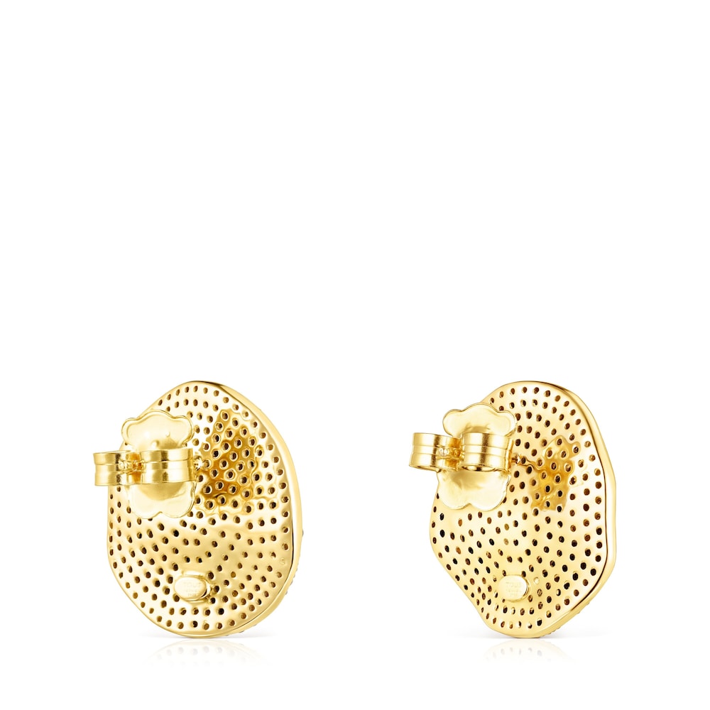 Pendientes grandes con baño de oro 18 kt sobre plata y diamantes Nenufar image number 2