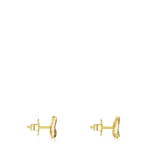 Pendientes pequeños con baño de oro 18 kt sobre plata y diamantes Nenufar