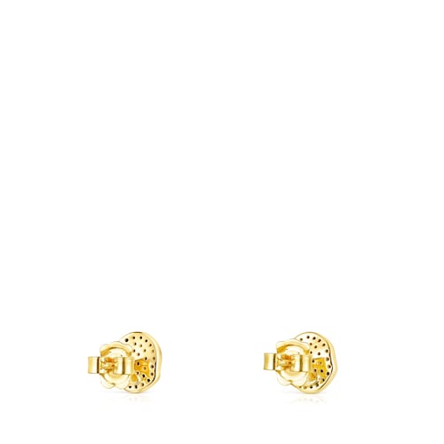 Pendientes pequeños con baño de oro 18 kt sobre plata y diamantes Nenufar