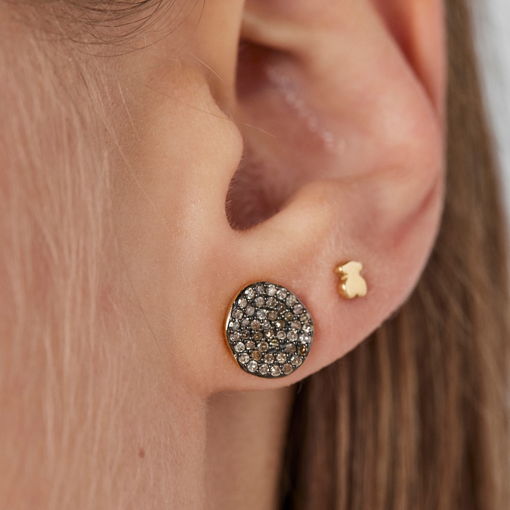 Pendientes pequeños con baño de oro 18 kt sobre plata y diamantes Nenufar image number 5
