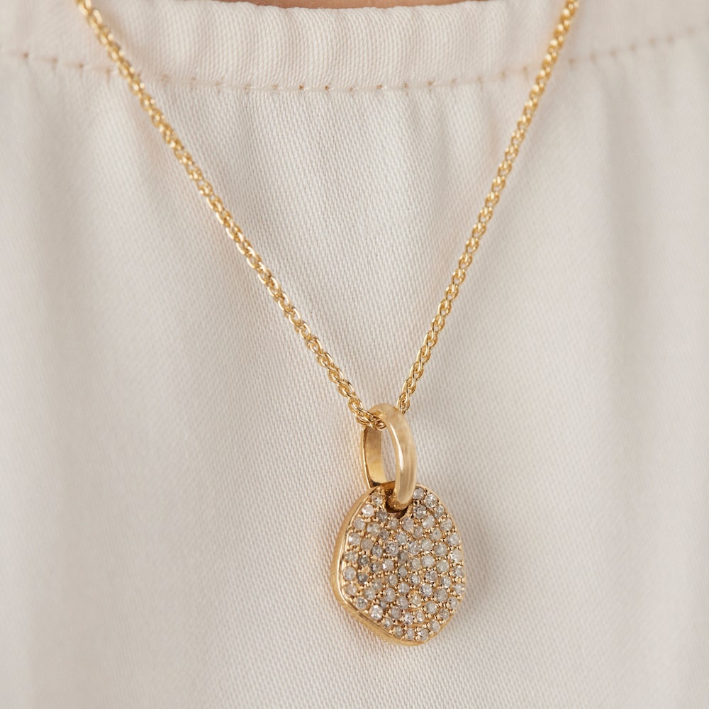 Small 18K Solid Gold Nenufar Pendant with Diamonds