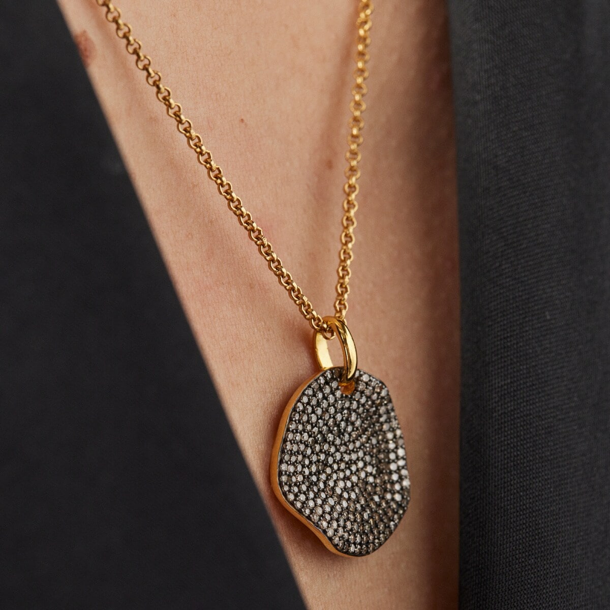 Large Silver Vermeil Nenufar Pendant with Diamonds
