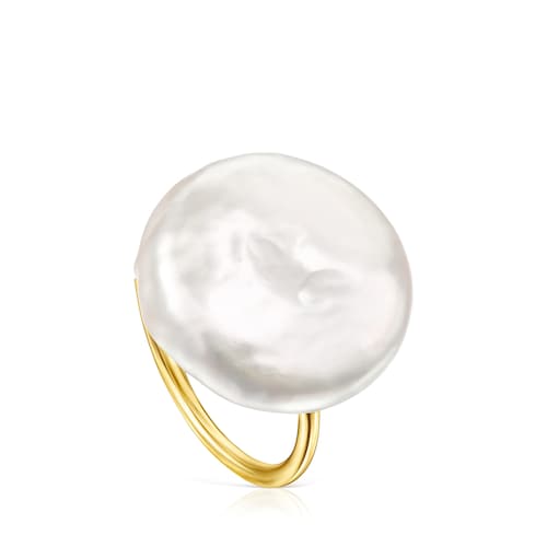18K gold vermeil Nenufar petal Ring with Pearl image number 0