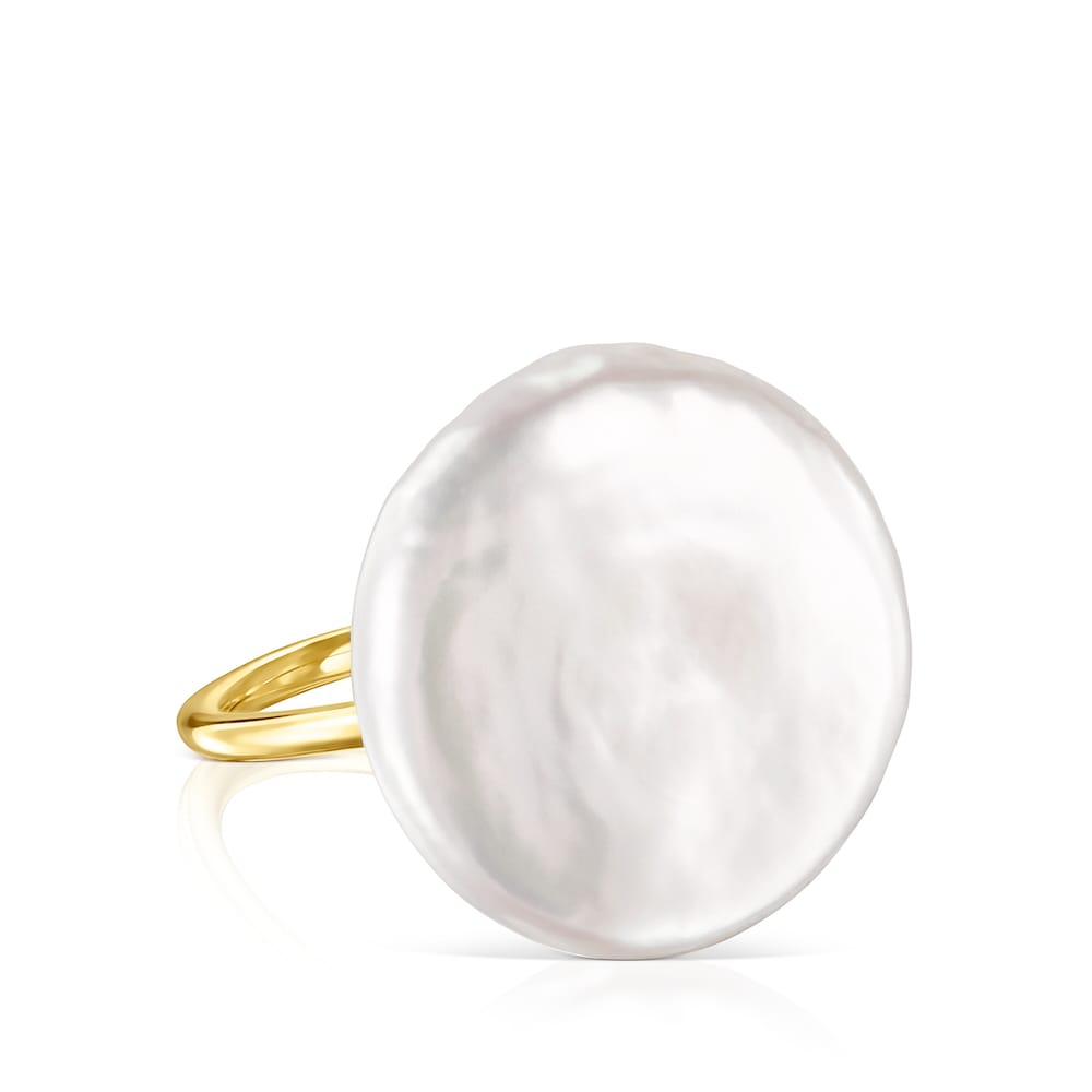 Anillo pétalo de plata vermeil y perla Nenufar image number 1