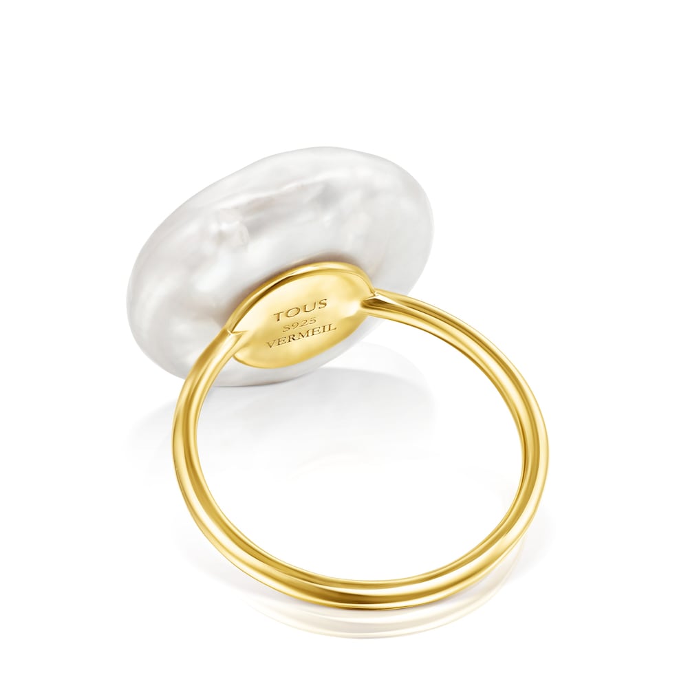 Anillo pétalo de plata vermeil y perla Nenufar image number 2