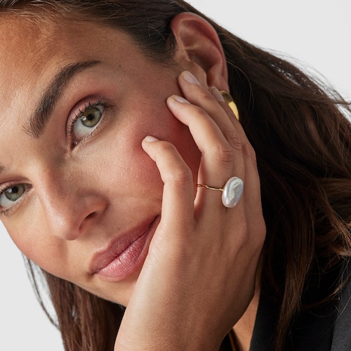 Silver Vermeil Nenufar petal Ring with Pearl