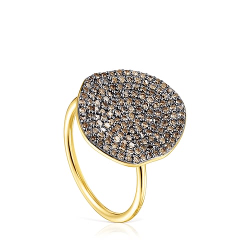 Anillo grande de plata vermeil y diamantes Nenufar