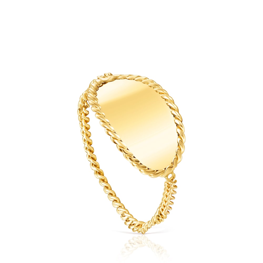 18K Solid Gold Minne Ring with oval medal