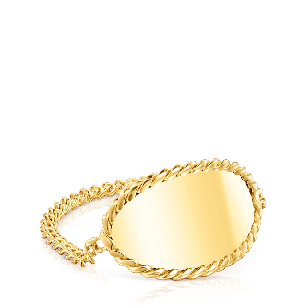 18K Solid Gold Minne Ring with oval medal