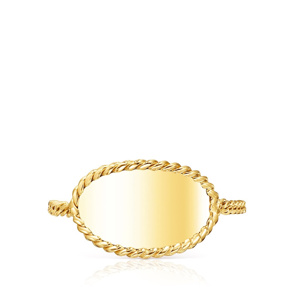 18K Solid Gold Minne Ring with oval medal