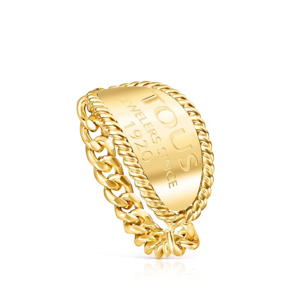 18K gold vermeil TOUS Minne Ring with oval medallion with letters 