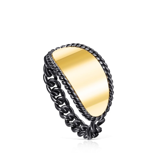 Dark Silver and Silver Vermeil Minne Ring with oval medal