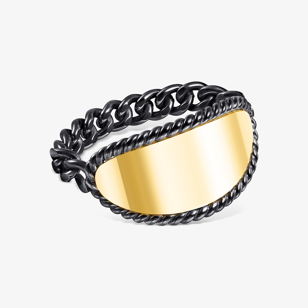 Anillo de plata dark silver y plata vermeil con medalla oval TOUS Minne