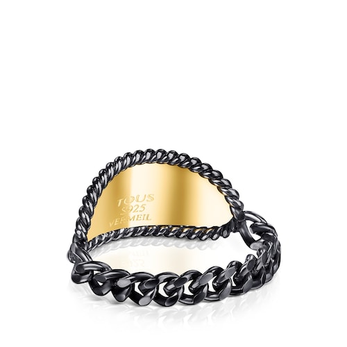 Dark Silver and Silver Vermeil Minne Ring with oval medal