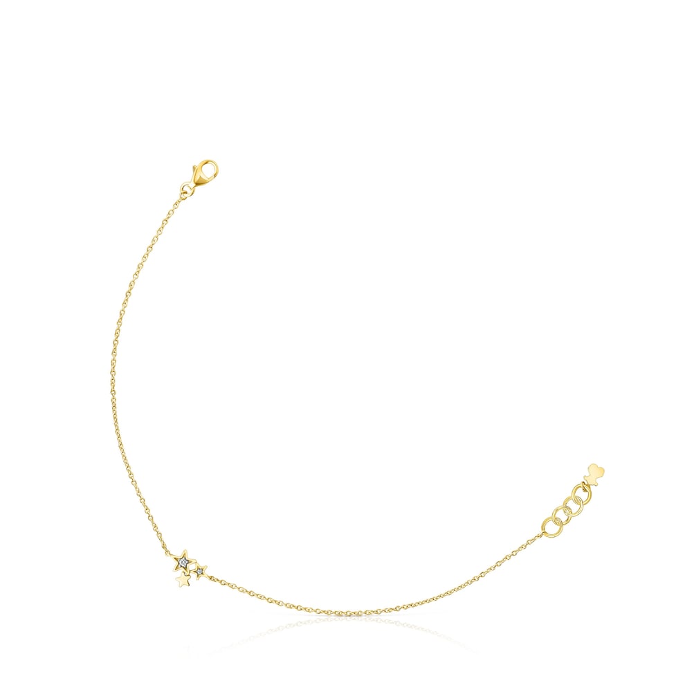 18K Solid Gold Teddy Bear Stars Bracelet with Diamonds