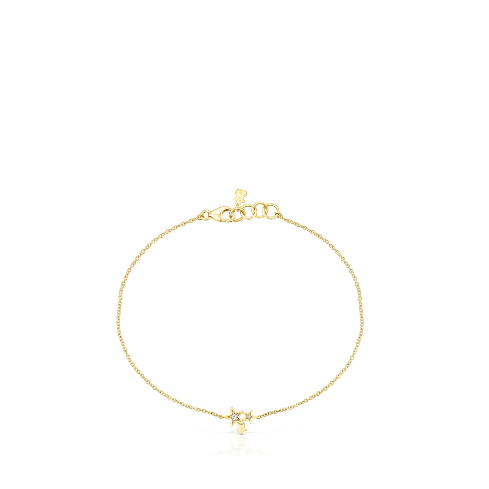 18K Solid Gold Teddy Bear Stars Bracelet with Diamonds