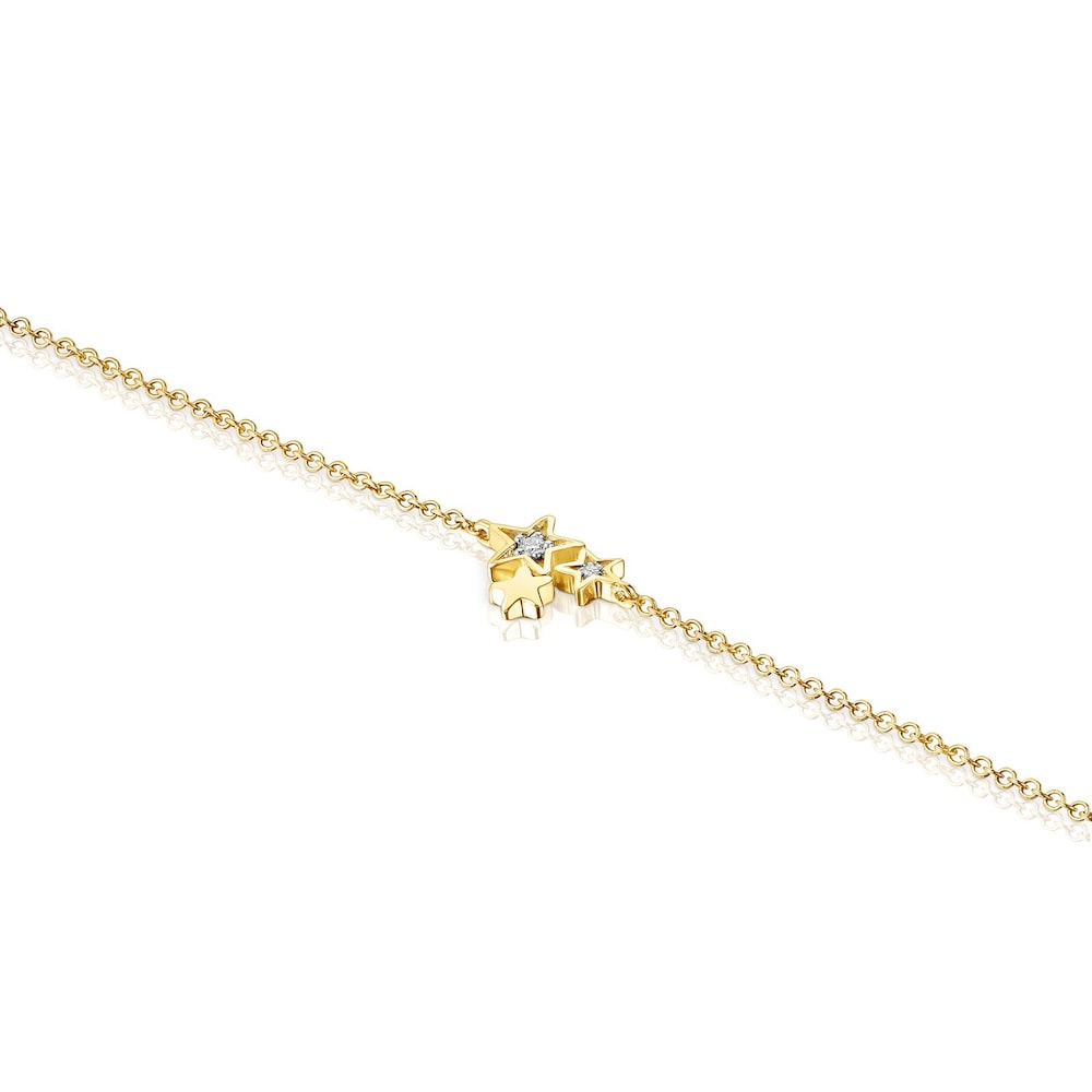18K Solid Gold Teddy Bear Stars Bracelet with Diamonds