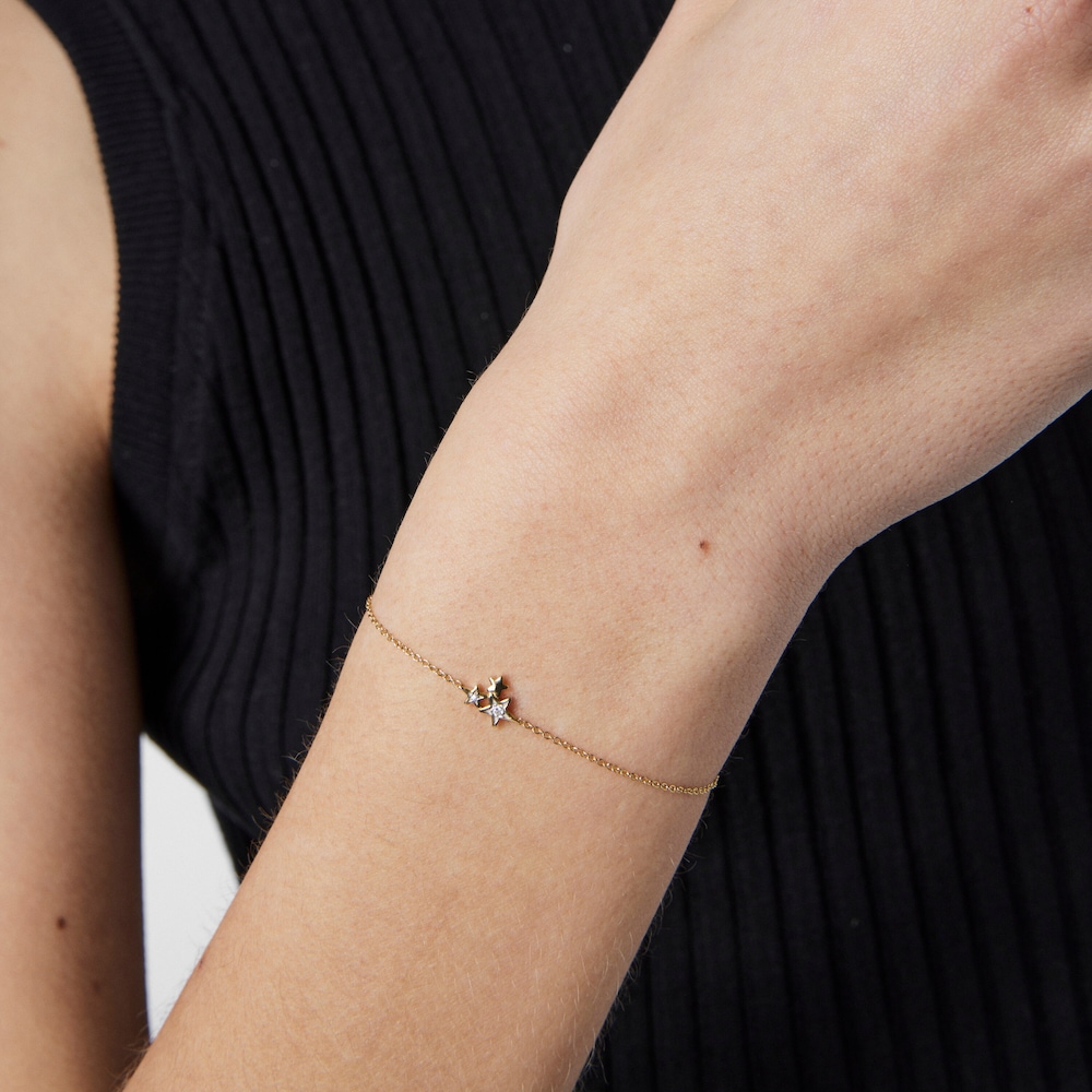 18K Solid Gold Teddy Bear Stars Bracelet with Diamonds