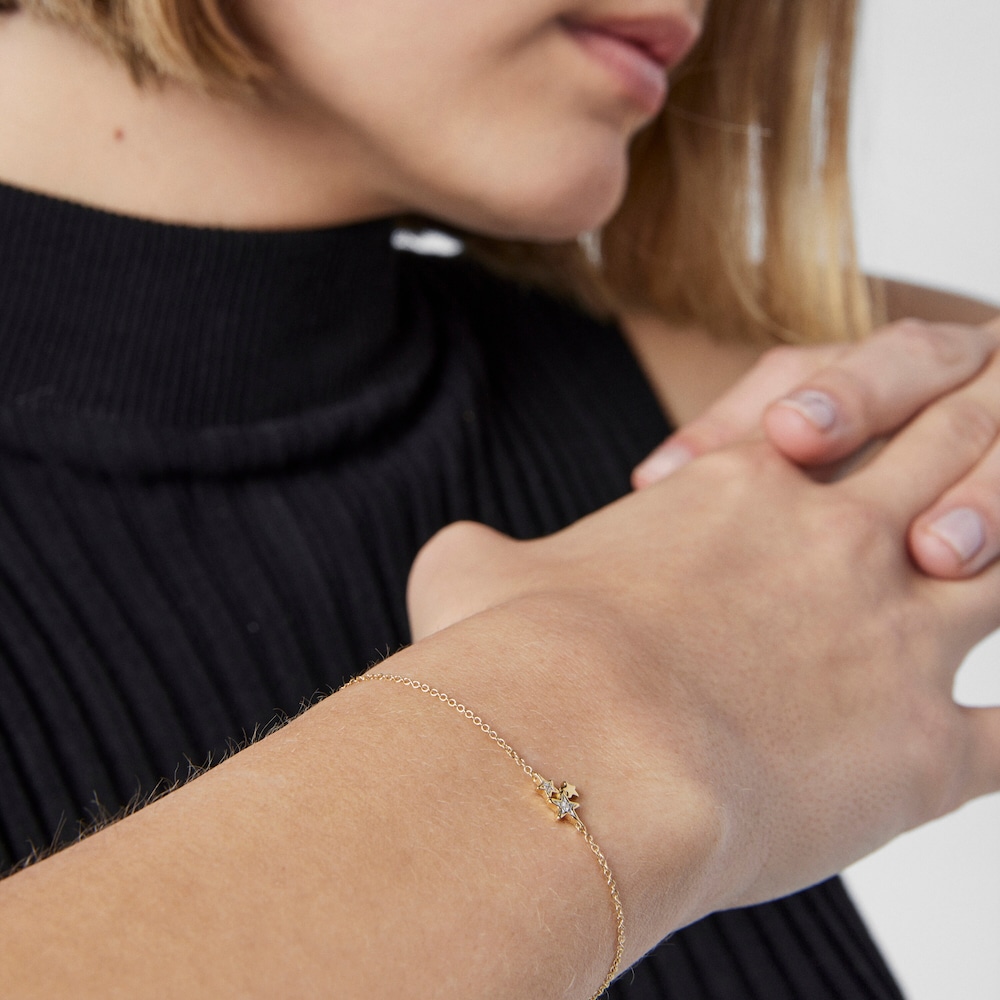 18K Solid Gold Teddy Bear Stars Bracelet with Diamonds