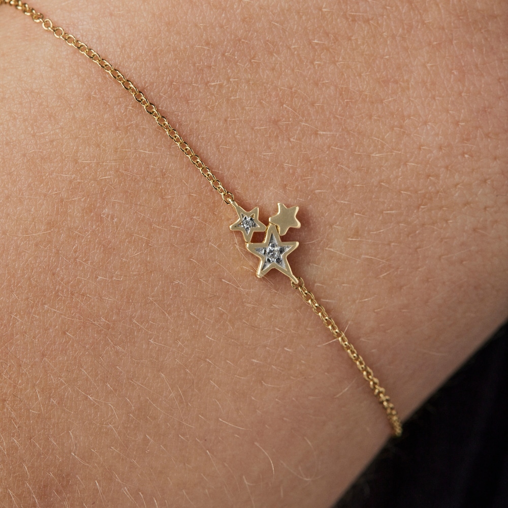 18K Solid Gold Teddy Bear Stars Bracelet with Diamonds