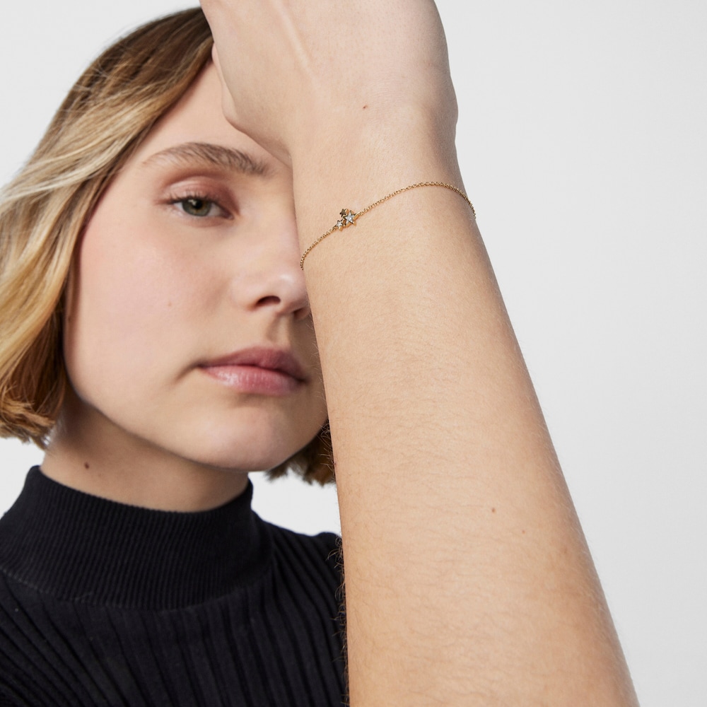 18K Solid Gold Teddy Bear Stars Bracelet with Diamonds