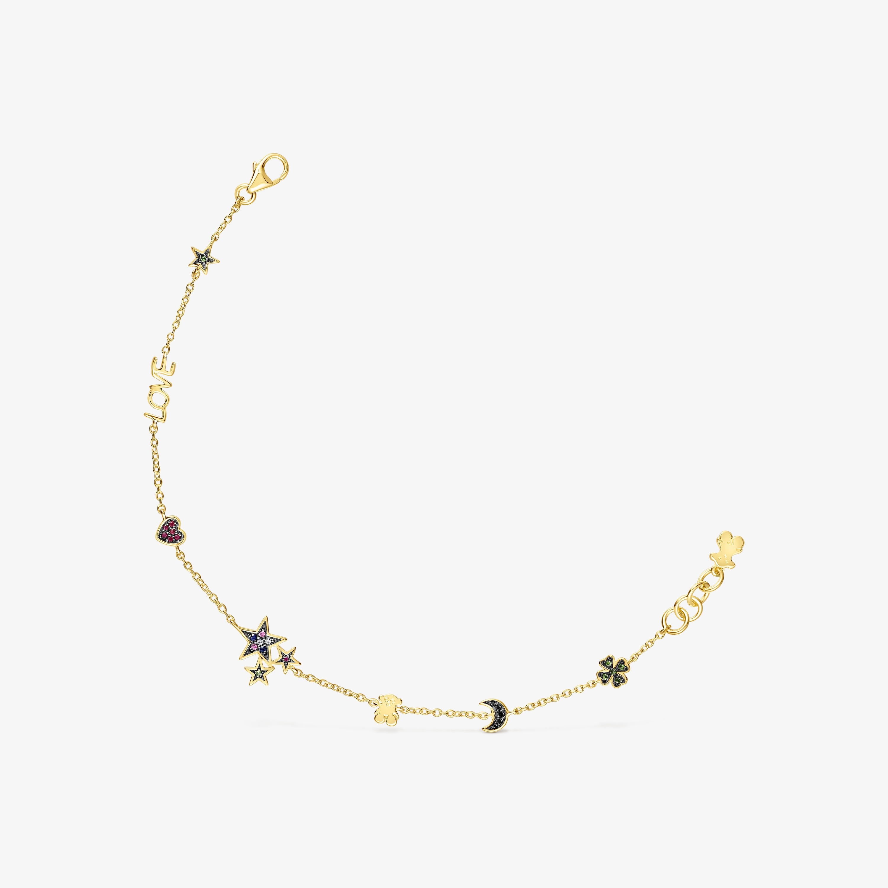 Silver Vermeil Teddy Bear Bracelet with Gemstones