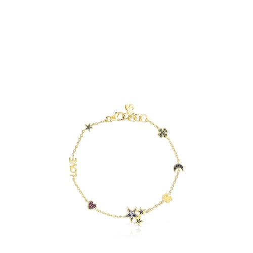 Silver Vermeil Teddy Bear Bracelet with Gemstones