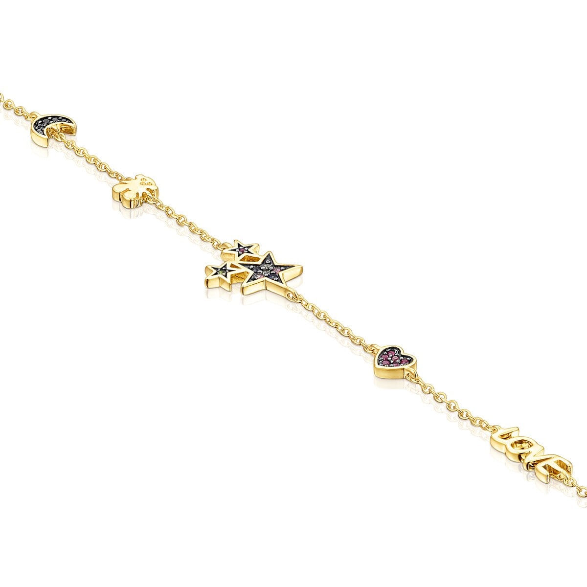 Silver Vermeil Teddy Bear Bracelet with Gemstones