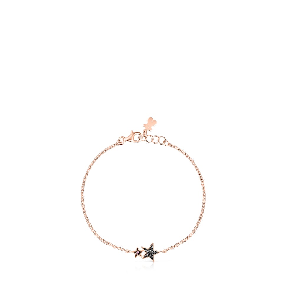Pulsera con baño de oro rosa 18 kt sobre plata, espinela y rubí Teddy Bear Stars image number 1