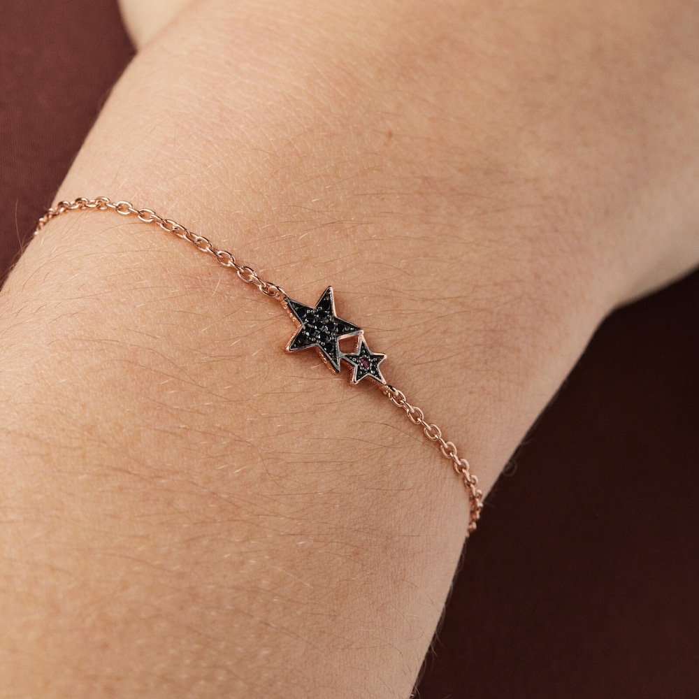 Rose 18K gold vermeil Teddy Bear Stars Bracelet with Spinel and Ruby