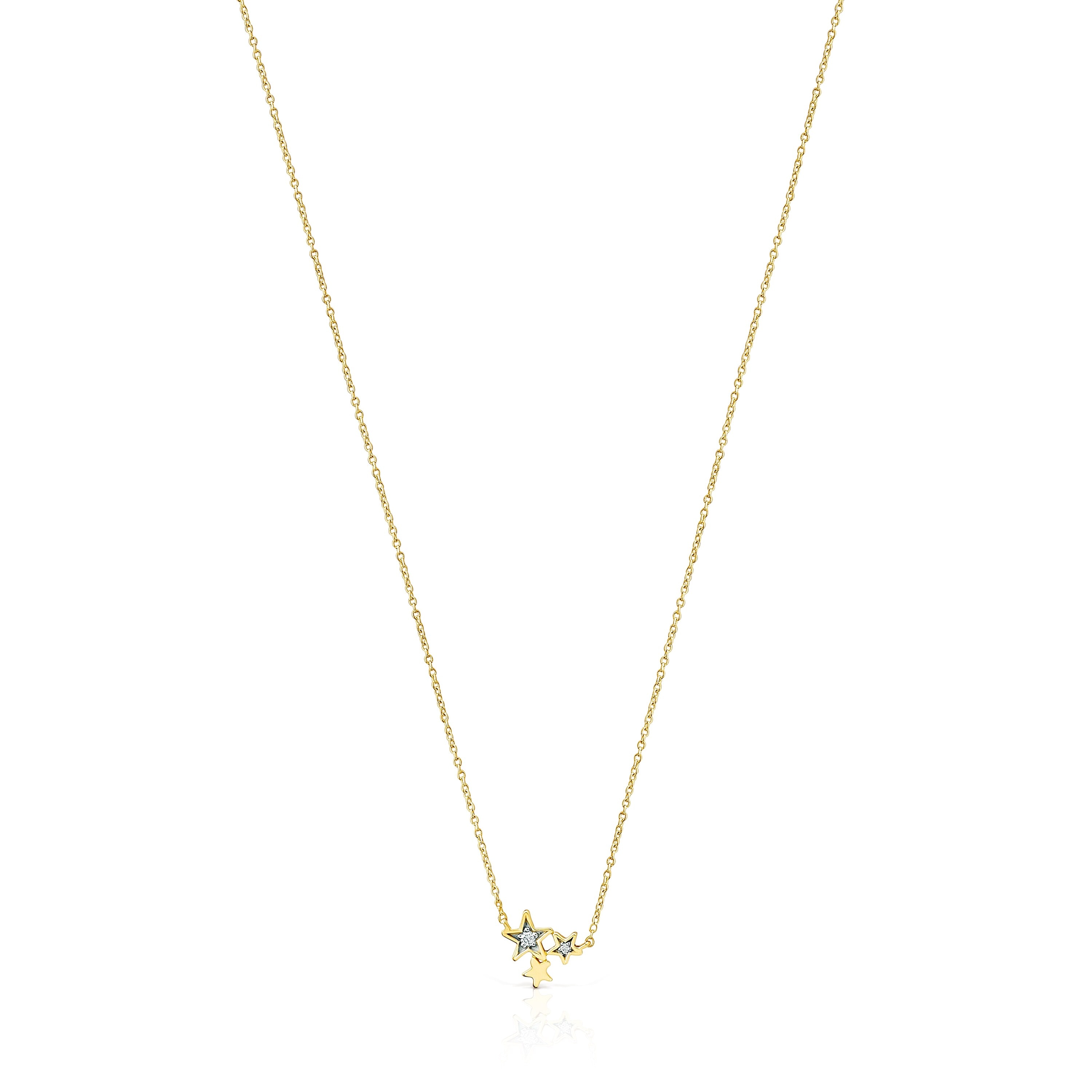 18K Solid Gold Teddy Bear Stars Necklace with Diamonds