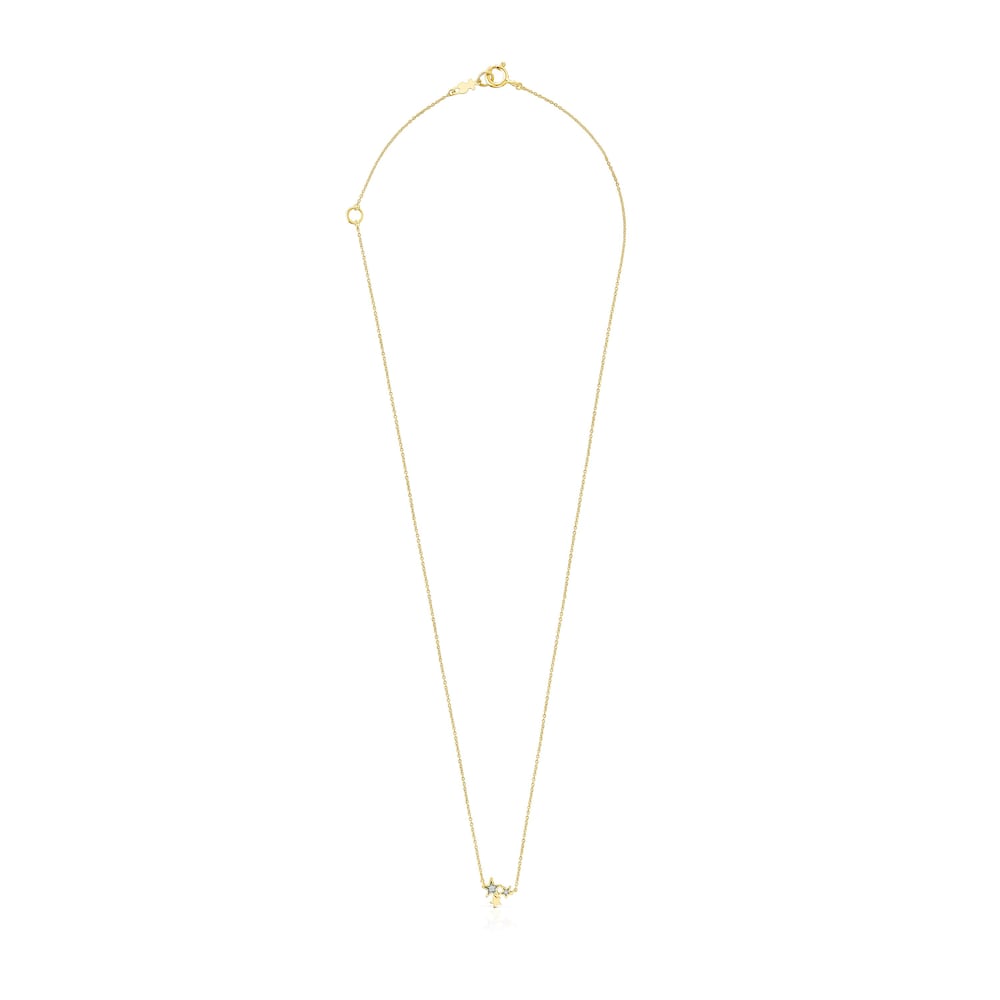 18K Solid Gold Teddy Bear Stars Necklace with Diamonds