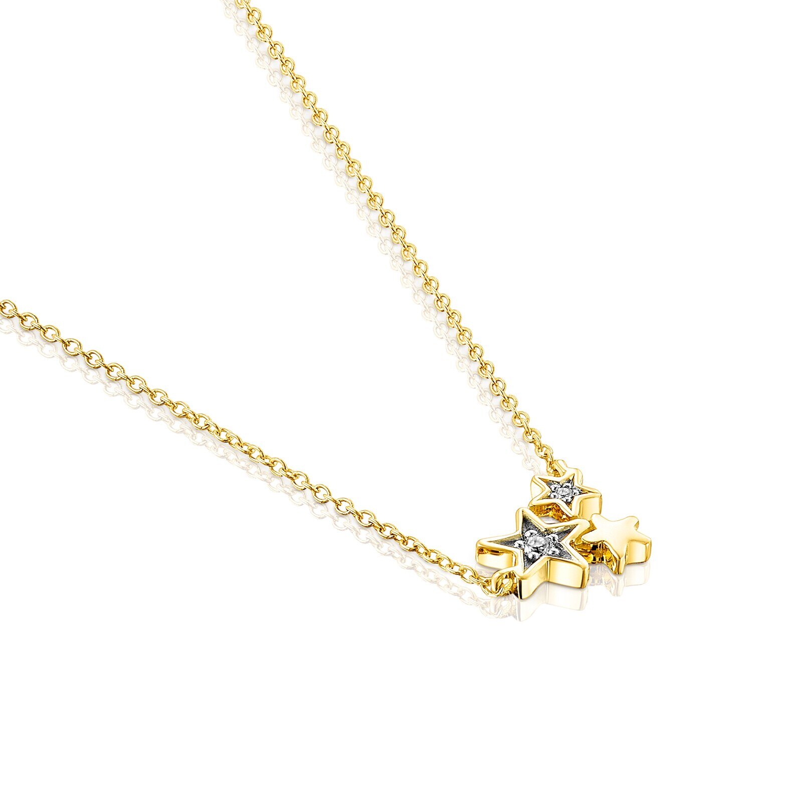 18K Solid Gold Teddy Bear Stars Necklace with Diamonds