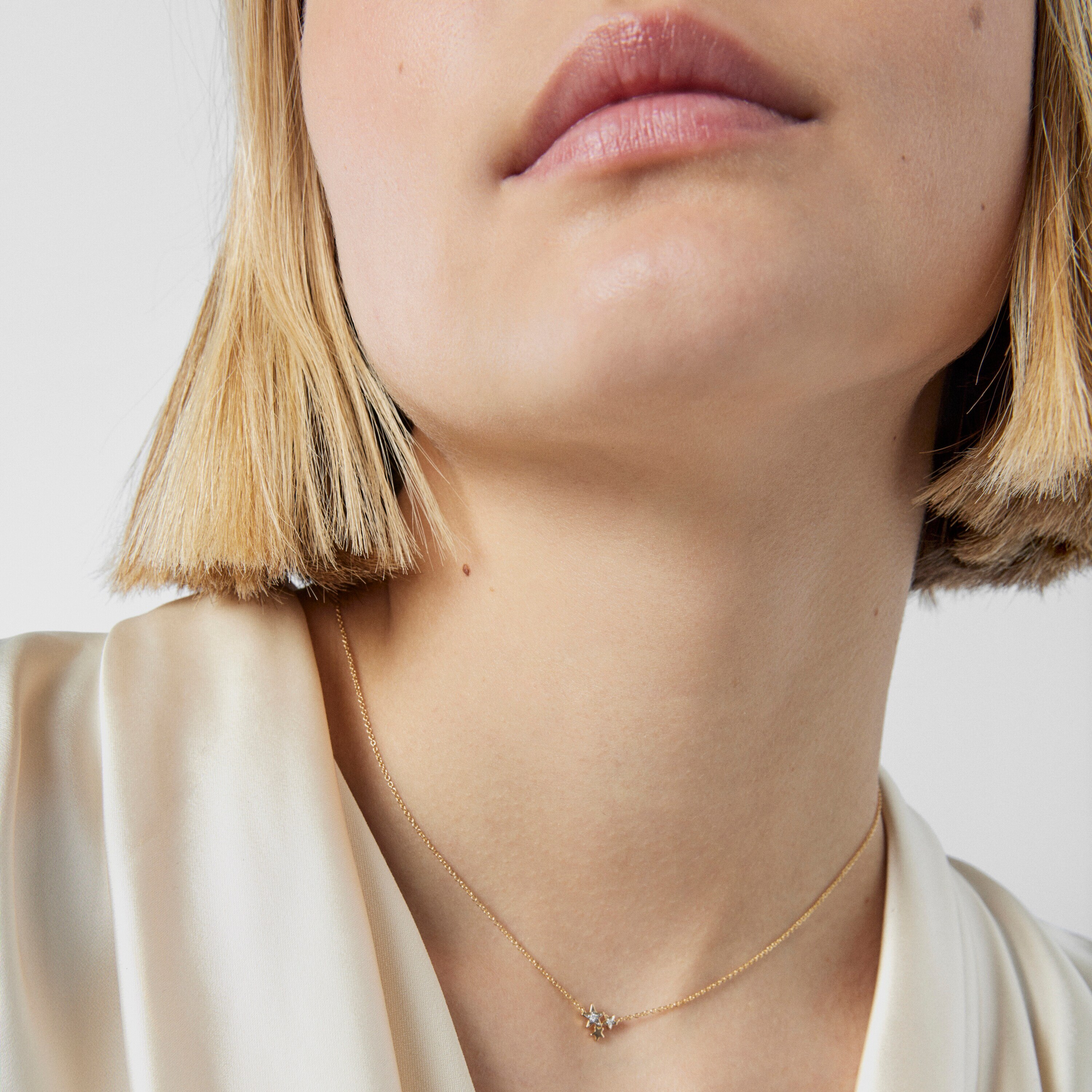 18K Solid Gold Teddy Bear Stars Necklace with Diamonds