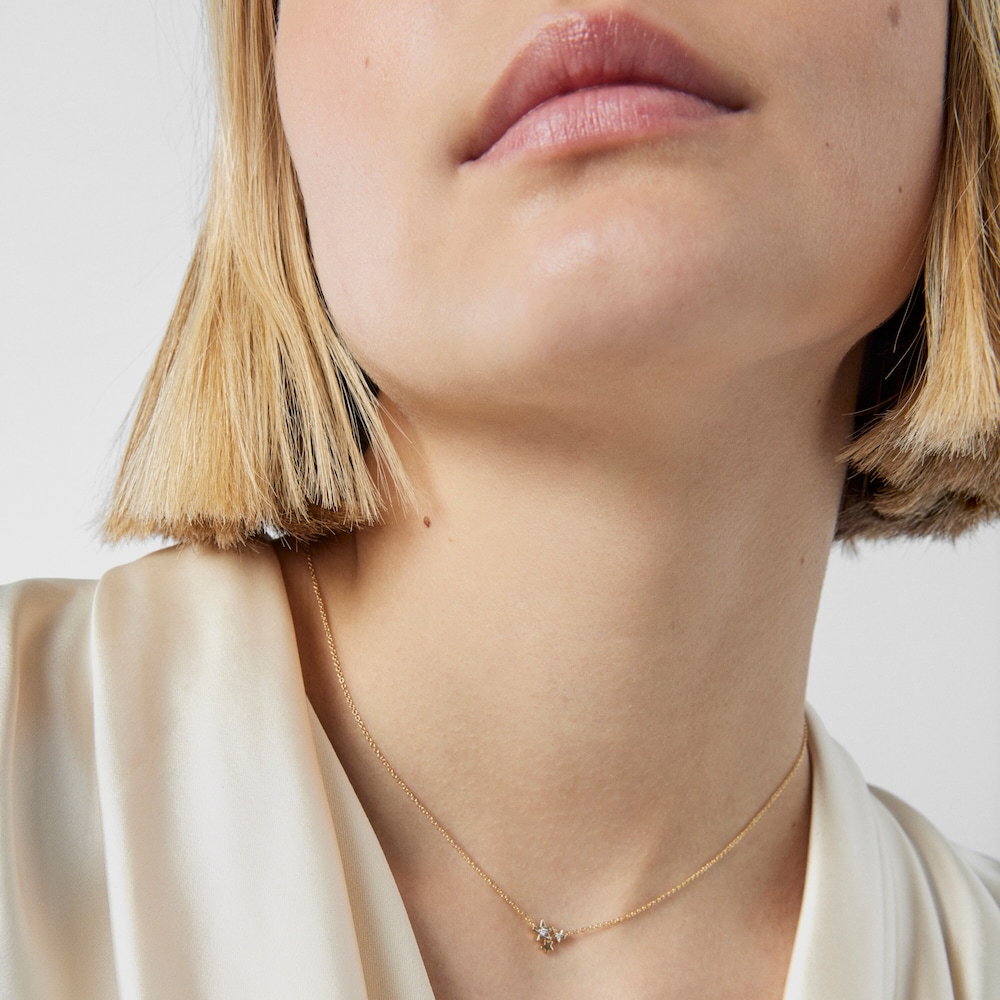 18K Solid Gold Teddy Bear Stars Necklace with Diamonds