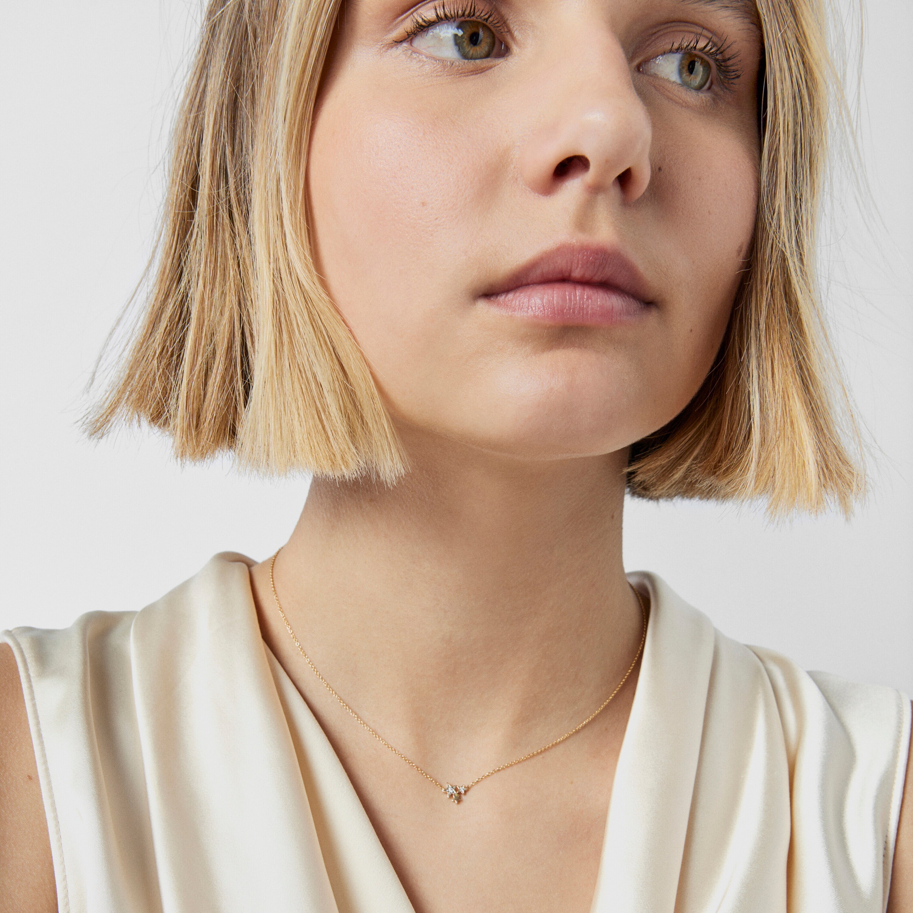 Gold Teddy Bear Stars Necklace with Diamonds