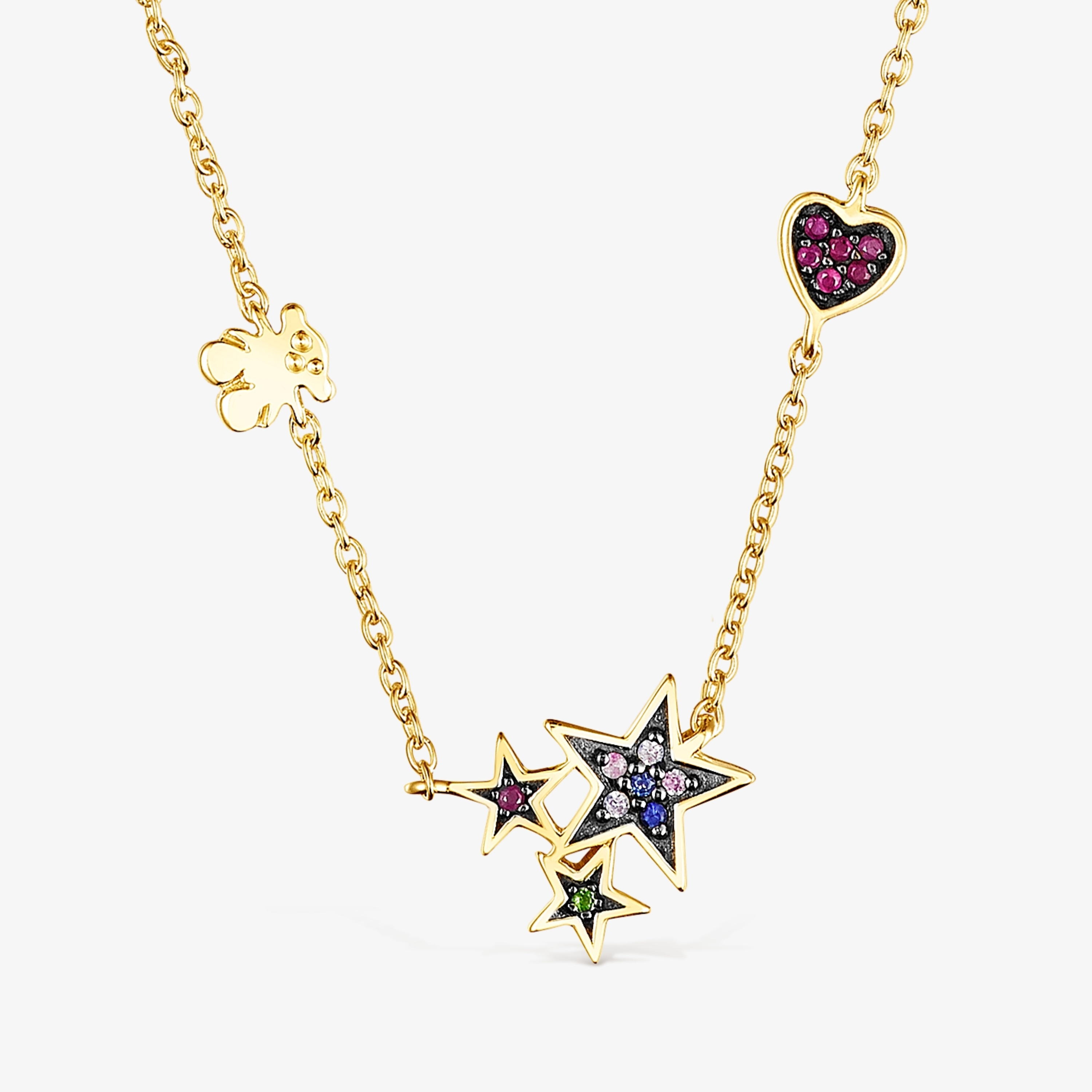 Silver Vermeil Teddy Bear Necklace with Gemstones