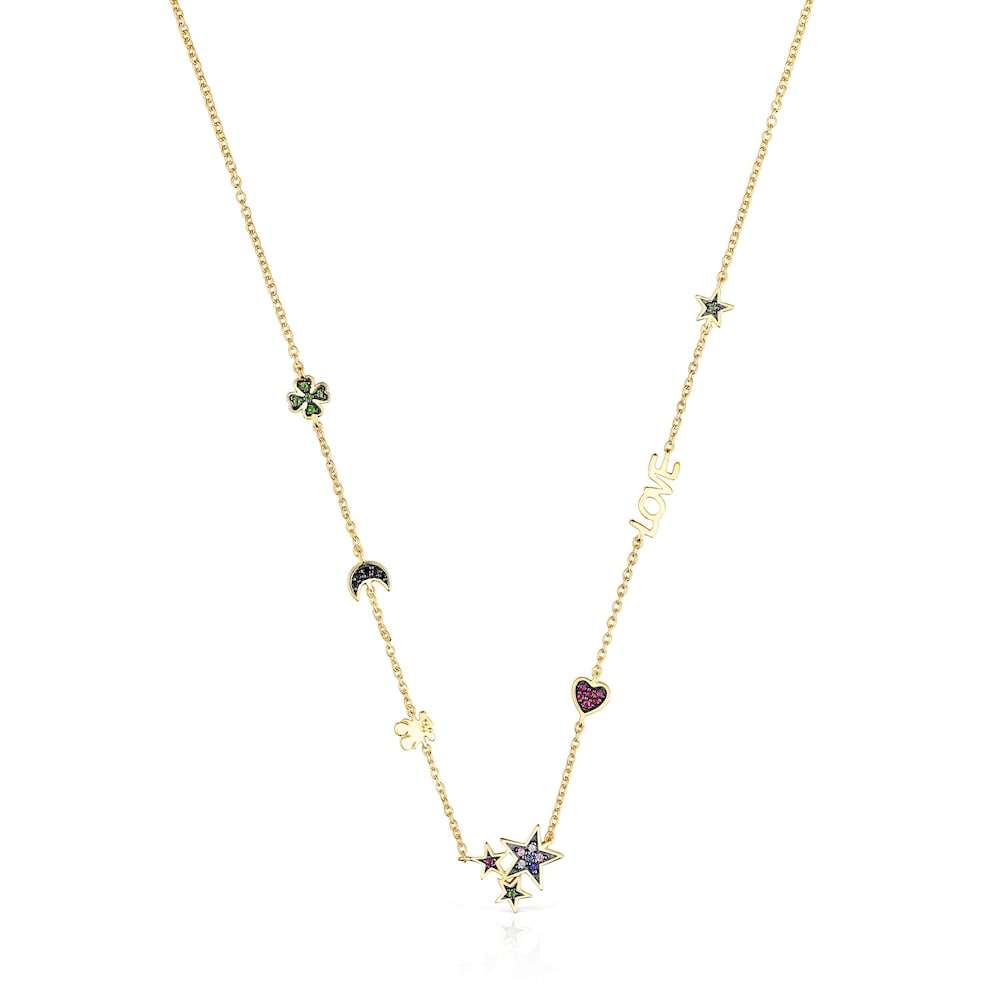 Collar con baño de oro 18 kt sobre plata y gemas Teddy Bear image number 0