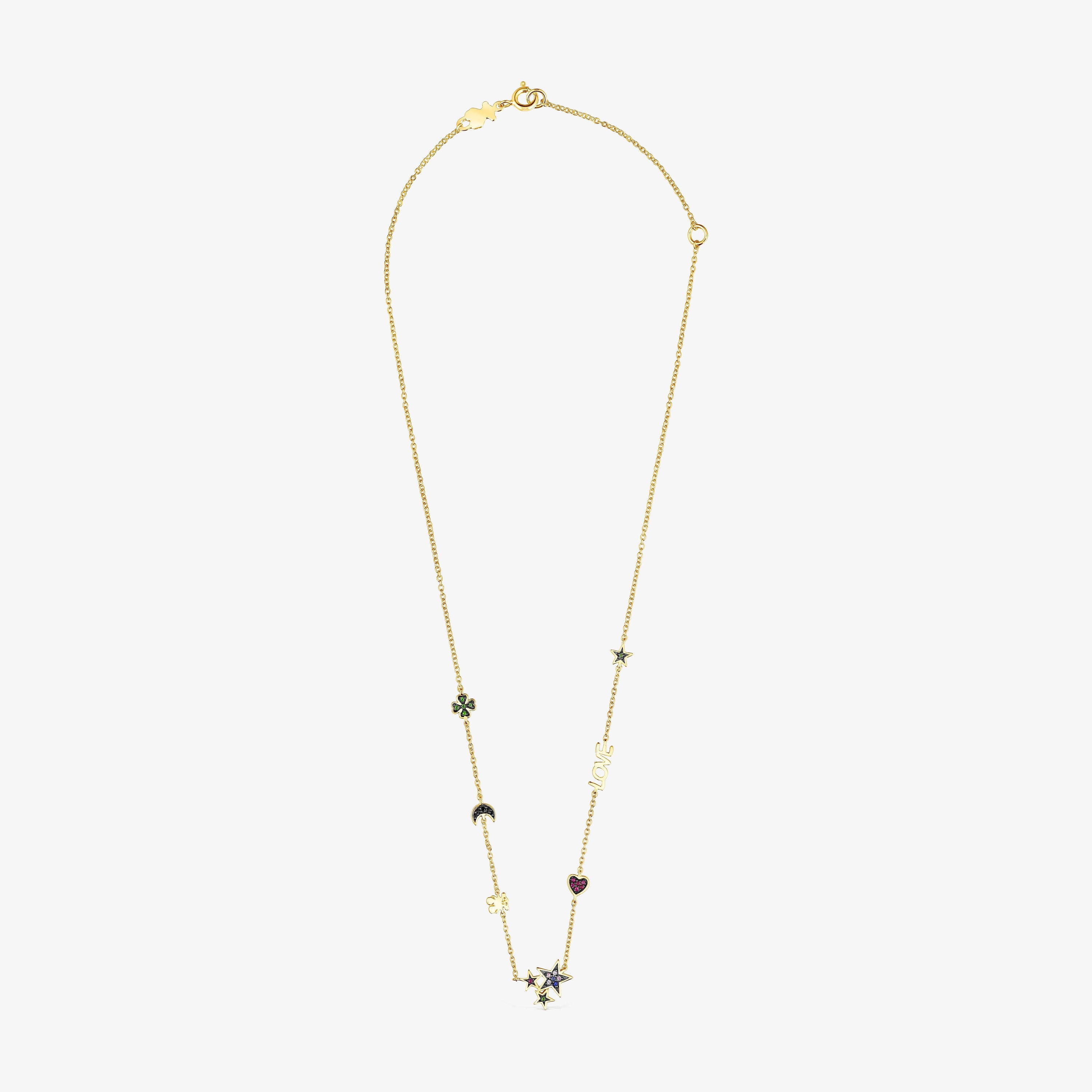 Silver Vermeil Teddy Bear Necklace with Gemstones